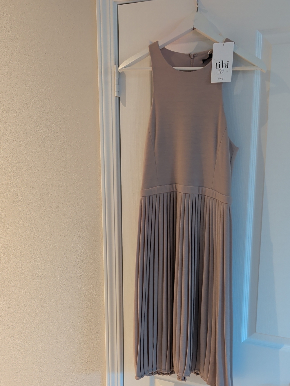Tibi Taupe Sleeveless Pleated Midi Dress